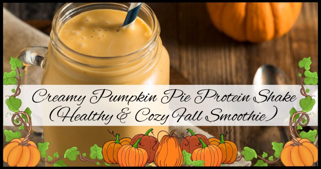 A tall glass of pumpkin pie protein shake with whipped cream and a sprinkle of cinnamon