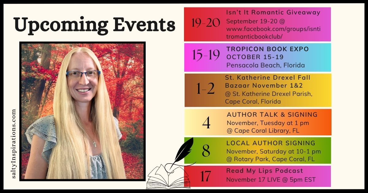 Fall-themed event calendar graphic with “Meet and All Events” text in warm autumn colors featuring author Michelle L. Clifton