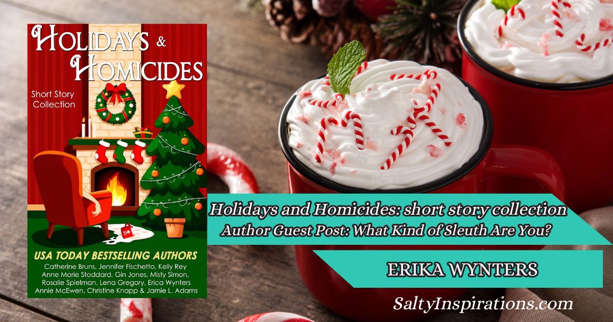 Cover of the book Holidays & Homicides, featuring festive holiday colors, cozy mystery imagery, and a seasonal design.