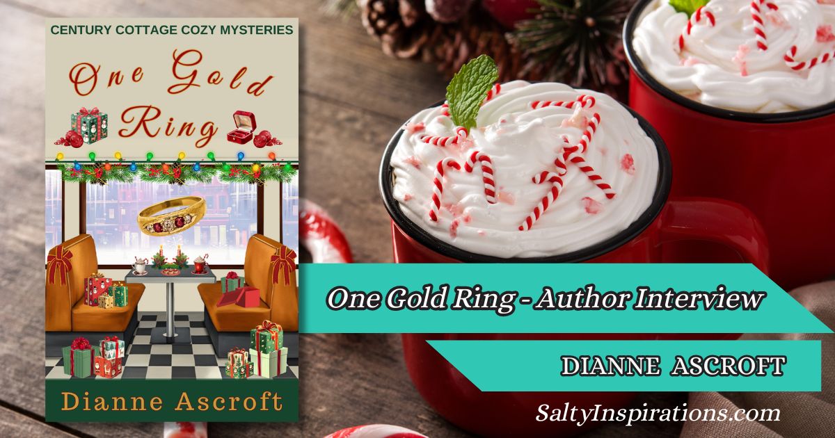 Dianne Ascroft featured in Salty Inspirations interview holding her book One Gold Ring